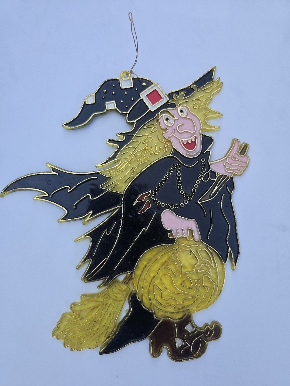 Vintage Halloween Sun Catcher Scary Witch Window Accent 9" Plastic